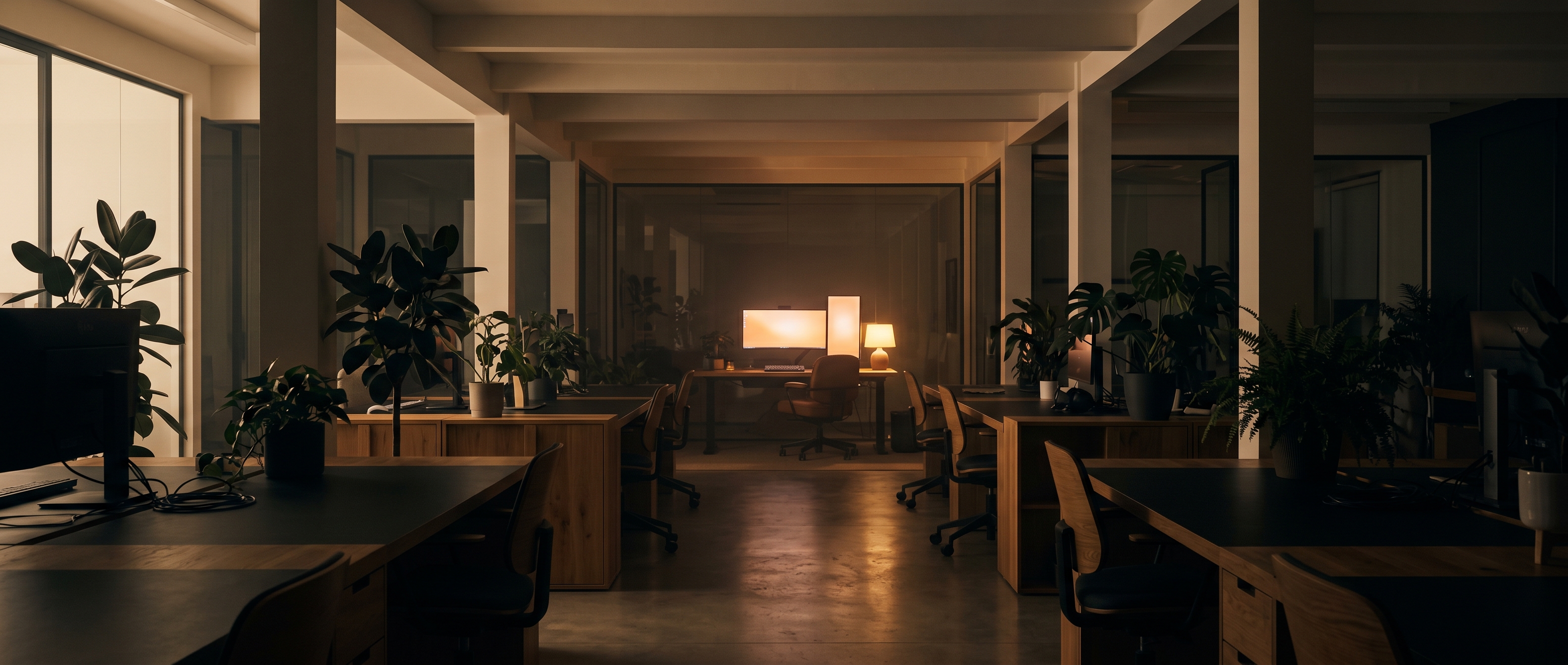 Upstream Labs office — San Francisco, night, monitors glowing