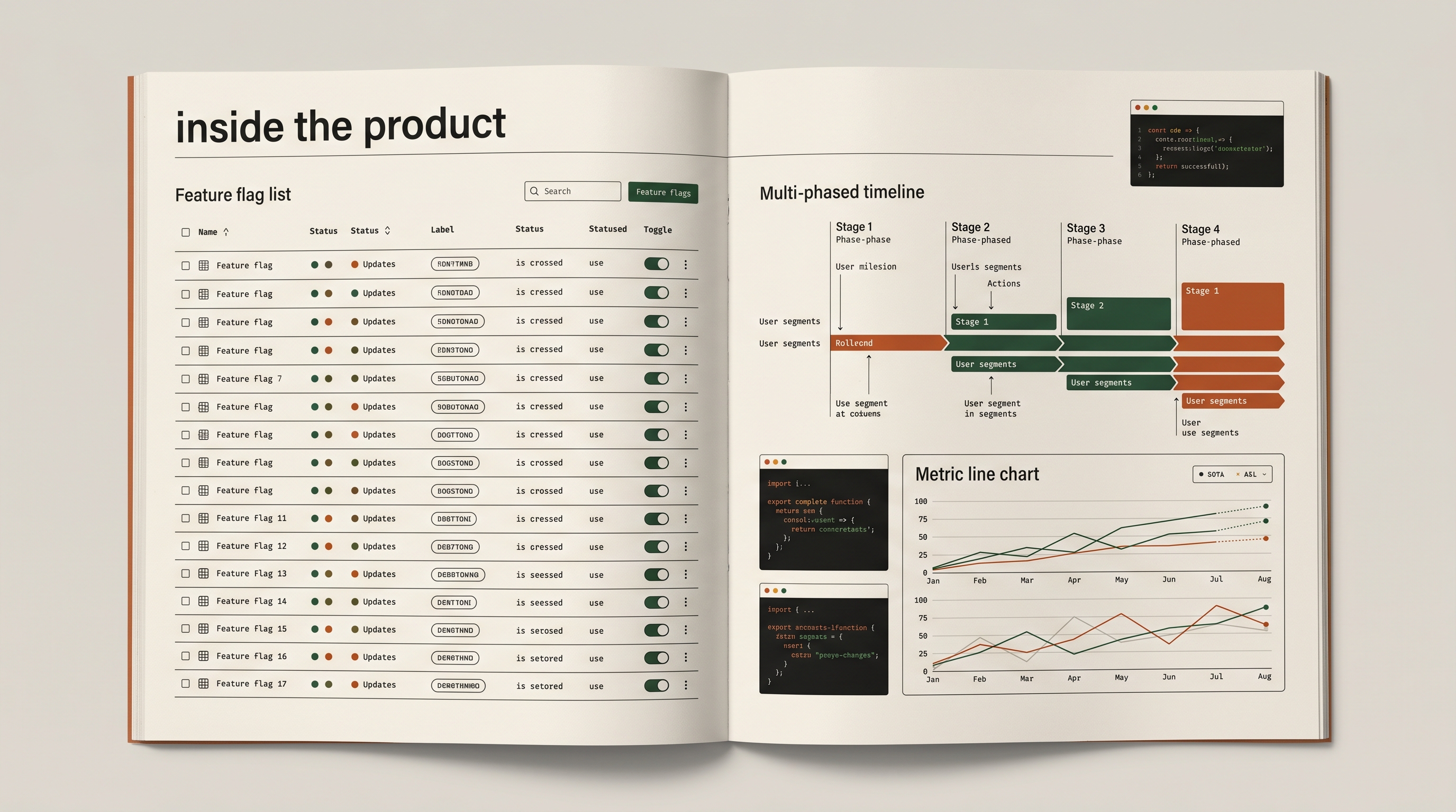 Upstream platform — feature flags dashboard with rollout states and live metrics